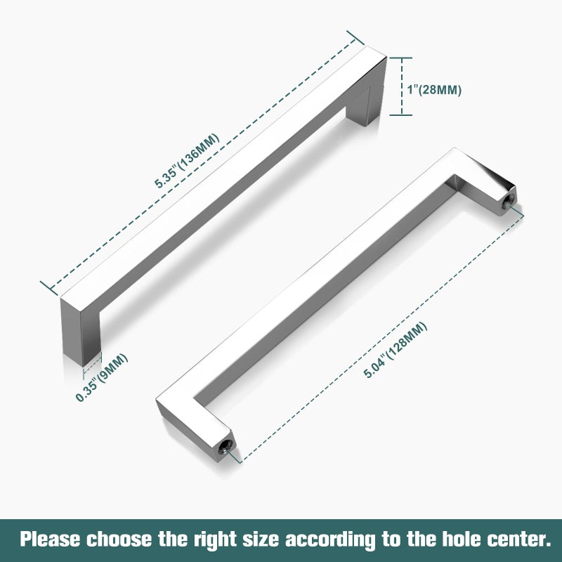 GOBEKOR 25 Pack Solid Cabinet Pulls Polished Chrome Square Bar Drawer Pulls 5 Inch Hole Centers, Euro Zinc Alloy Kitchen Cupboard Handle Pull - Image 3